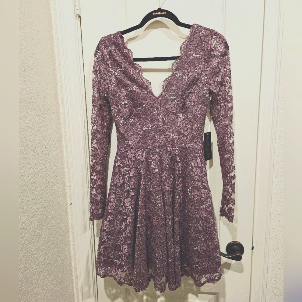 City Vibe Lace Long Sleeve Dress Sequin Size 3